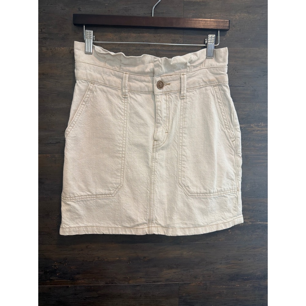 Free People Cream Cotton Linen Paperbag Waist Denim Mini Skirt Size 4